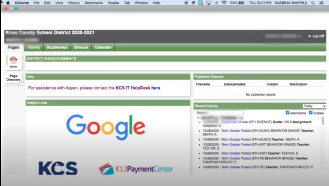 Aspen Parent Notifications using a computer
